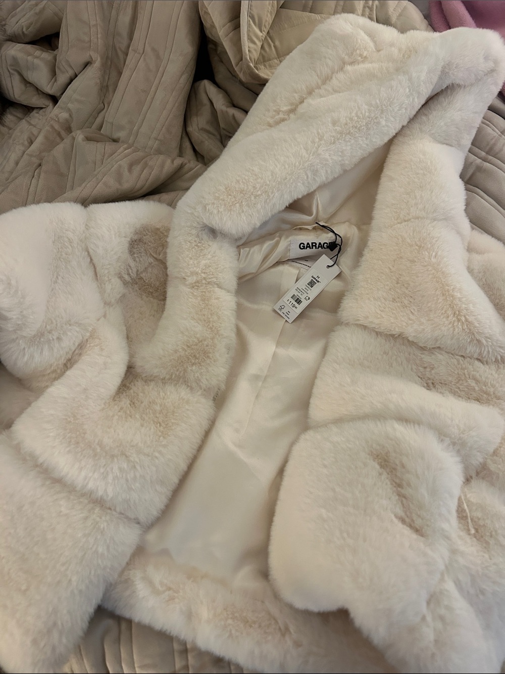 Garage Cream Faux Fur Hooded Teddy Jacket